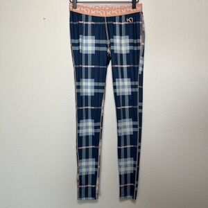 Kari Traa Women Fantastick Base Layer Pants‎ Leggings Medium Blue Plaid Pink
